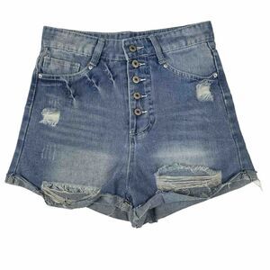 High Waist Ripped Jean Shorts Womens Small Button Fly